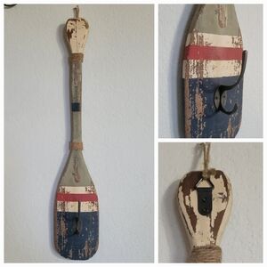 Wooden Nautical Painted Oar Boat Paddle Red White and Blue Wall Hook